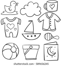 Collection of baby theme doodle set