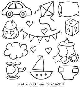 Collection of baby theme object doodles