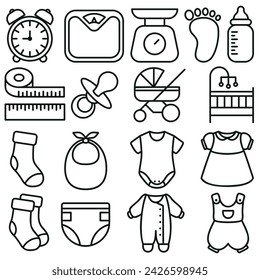 collection of baby themed outline icons