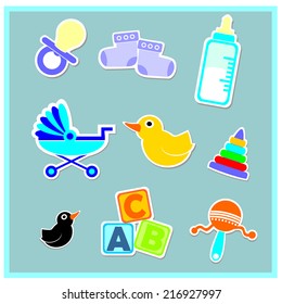 Collection of baby toys and equipment