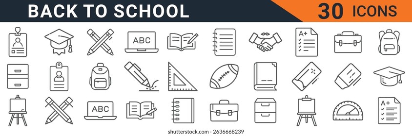 a collection of back to school icons in a clean outline style. perfect for educational projects, presentations, and designs related to learning.