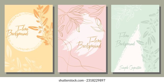 A collection of backgrounds with abstract plants in the minimalist style. Layout for covers, paintings, interior prints, posters and creative design
