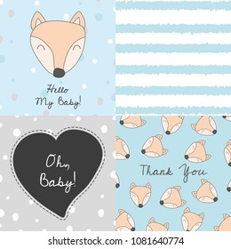 Collection of backgrounds for a Babyshower with a cute fox