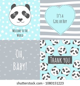 Collection of backgrounds for a Babyshower with a cute panda