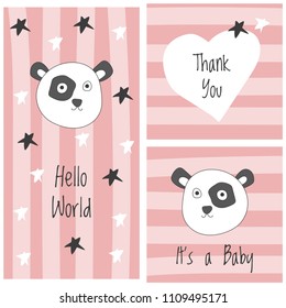 Collection of backgrounds for a Babyshower with a cute panda and stars