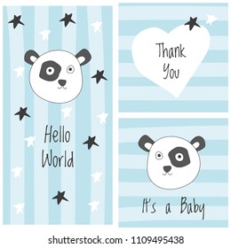 Collection of backgrounds for a Babyshower with a cute panda and stars