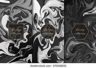 Collection of backgrounds with a black and white marble pattern for the design of luxury products.