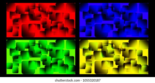 Collection of backgrounds from blue red yellow and green iridescent rectangles. Pattern for the design of banners or telephones.
