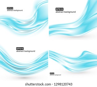Collection of backgrounds with blue waves. Vector design for banners, presentations, flyers, invitations.