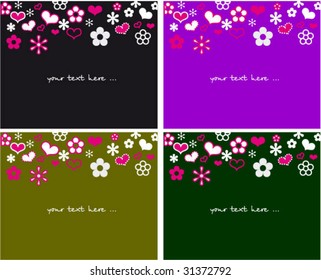Collection backgrounds with hearts and flowers