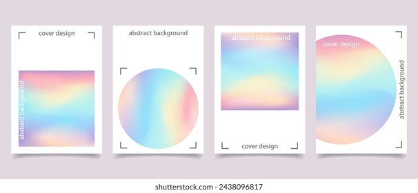 Collection of backgrounds with holographic effect. Set of cover or poster templates. Holographic Spectrum covers. Vector