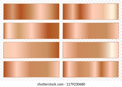 Collection of backgrounds with a metallic gradient. Brilliant plates with bronze effect. Vector illustration.