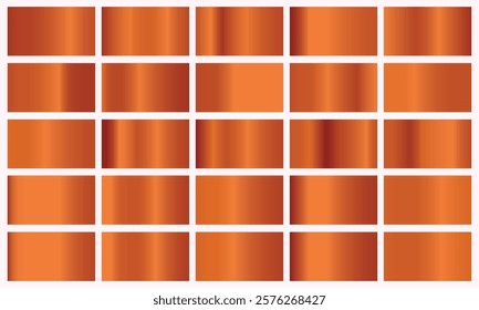 Collection of backgrounds with a metallic gradient. Brilliant plates with bronze effect. Vector illustration.