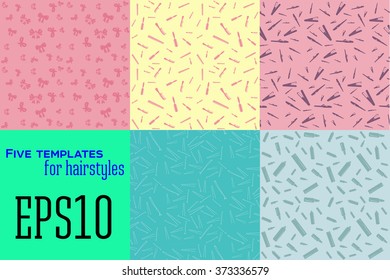 collection of backgrounds on the theme of hair , curling irons , hair sprays , pins , ribbons and combs