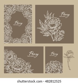 Collection of backgrounds with peony. hand drawn