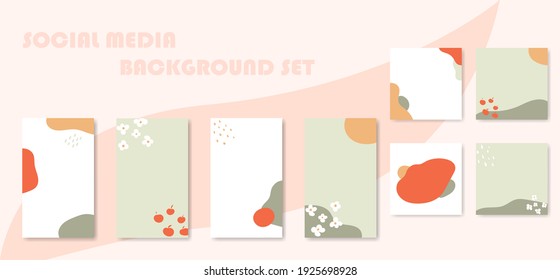 Colección de antecedentes para posts e historias en medios sociales. Fondo vertical y cuadrado con espacio de copia. Concepto de primavera y verano.
