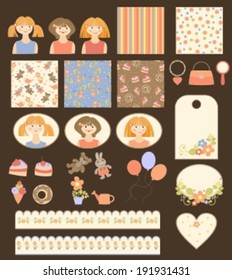 collection of backgrounds, tags and stickers for girls