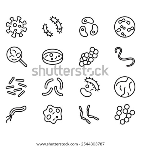 Collection of bacteria and germs icons. Thin line vector.