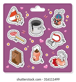 Collection of bad swearwords presented on a sticker sheet with cut-out line 
