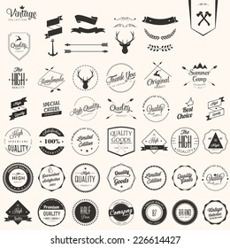 Collection of badges and labels