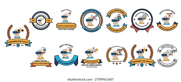 Una colección de insignias con un hombre en un sombrero y un pez. El hombre sostiene un controlador y el pez está nadando