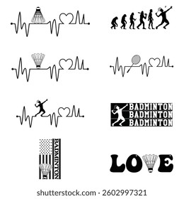 Collection of Badminton Typography T-shirt Design Vector, Racket shuttlecock illustration, racket indoor sport design Sublimation

