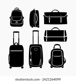 collection of bag, backpack and suitcase icons. white background