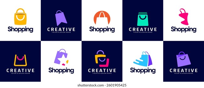 Collection of bag logos with the concept of smart shopping, purchasing, marketing, vector graphic templates.