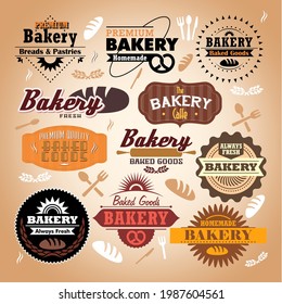 collection of  Bakery, bakehouse, pastry shop logo or label or icon. Home baking lettering. editable