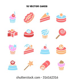 Collection of bakery and cake icons. Candy, sweet set. Vector