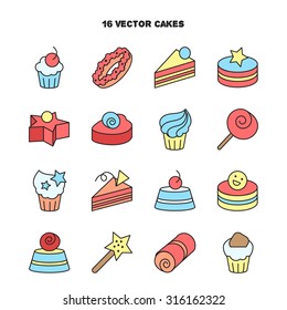 Collection of bakery and cake icons. Candy, sweet set. Vector