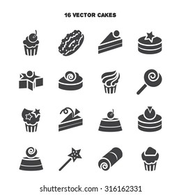 Collection of bakery and cake icons. Candy, sweet set. Vector