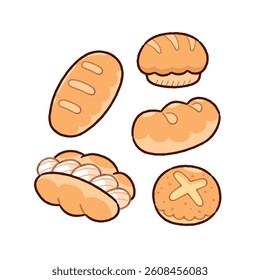 Collection bakery food doodle, Kawaii cartoon style