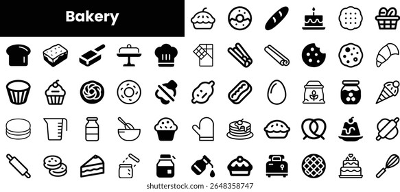 A collection of bakery icons featuring various treats like cupcakes, cookies, and bread, set against a clean white background for clear visibility.