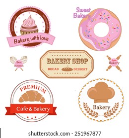 Collection of bakery logo badges and labels