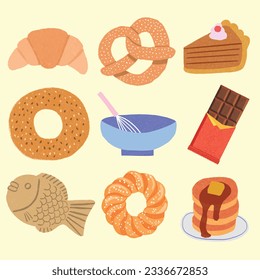 Collection of Bakery Pastry for Cafe Cute Hand drawn Decoration Illustration