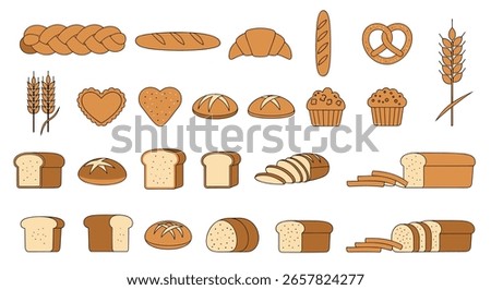 Collection of bakery products and bread assortment for food services