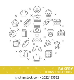 Collection of bakery thin line icons. Vector eps 10
