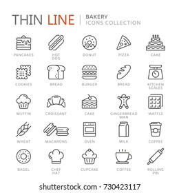 Collection of bakery thin line icons