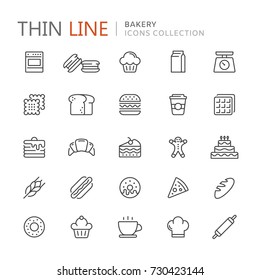 Collection of bakery thin line icons