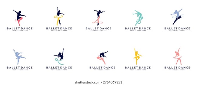 collection of ballet training logos, healthy lifestyle, balance, performance, vector graphic illustration.