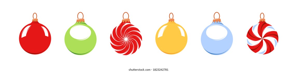 Collection of balls for Christmas tree isolated on white background. Christmas concept. Design elements for xmas. Cartoon style. Vector illustration