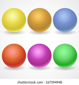 A collection of balls of different colors and lighting for your design. Color yellow, Golden, red, purple, blue, green on a white background.