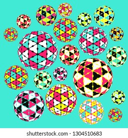 collection of balls with mosaic pattern in pop colorful shades