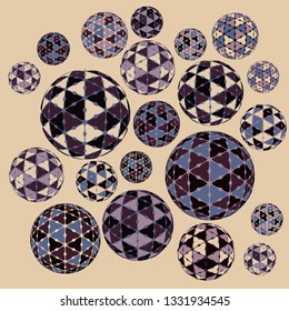 collection of balls with mosaic pattern in retro purple shades