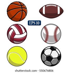 collection of balls,sports balls, vector ball,white background,volleyball,basketball,tennis,American football,baseball,soccer