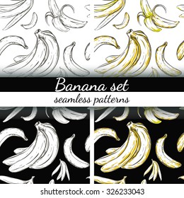 Collection of banana.Simple banana seamless pattern background.set 4 in 1.