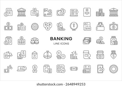 Collection of banking and finance line icons silhouette