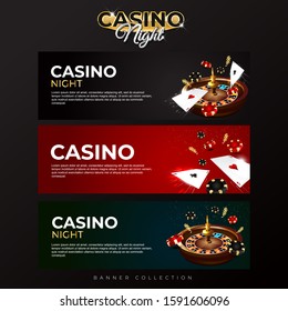 Collection banner casino night with element and item in the casino night