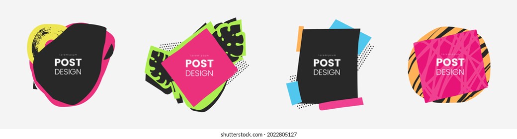 Collection of banner in collage style. Colorful decorative text message shapes. Set of abstract shapes for your text message. Ideal for social media post, label, ad, sticker. Vector illustration.